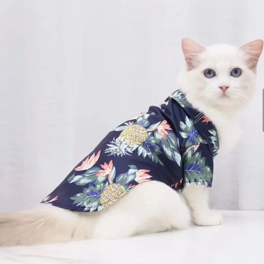 2 pk Floral Hawaiian Shirt Pineapple Palm Tree Beach Cat or Dog Sz L - Picture 9 of 12